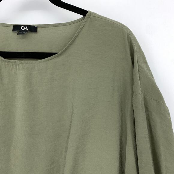 C&A 3/4 Sleeve Blouse Womens Size 38 US Medium Green Draped Pinched Front - Picture 3 of 6